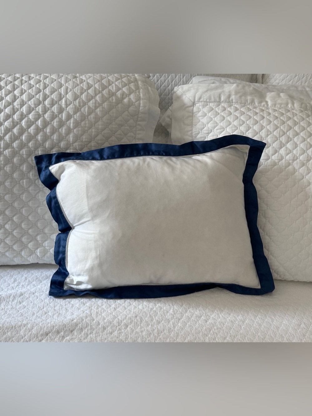 Ralph Lauren White Boudoir Pillow and Sham with Navy Blue Flange